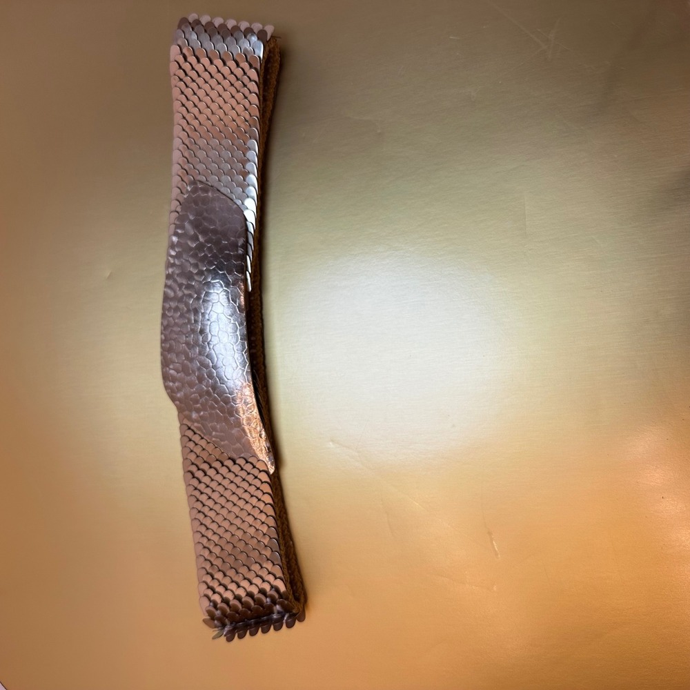 Vintage Gold Sequin Scale Wide Elastic Stretch Waist‎ Cinch Belt Metallic Glam - Picture 6 of 7